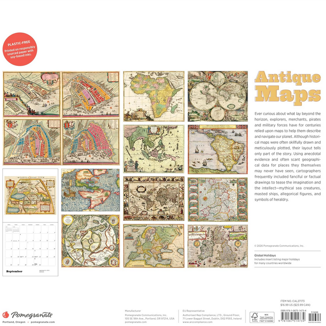 Antique Maps Wall Calendar 2027