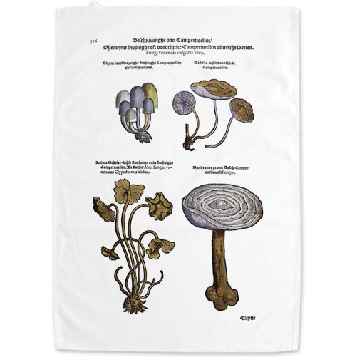 Fungi Woodcut Tea Towel